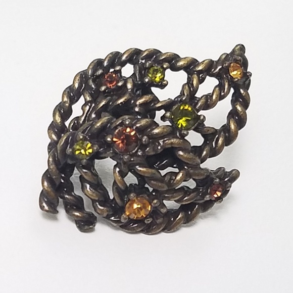 Avon Rhinestone Leaf Earrings Vintage - Picture 5 of 5